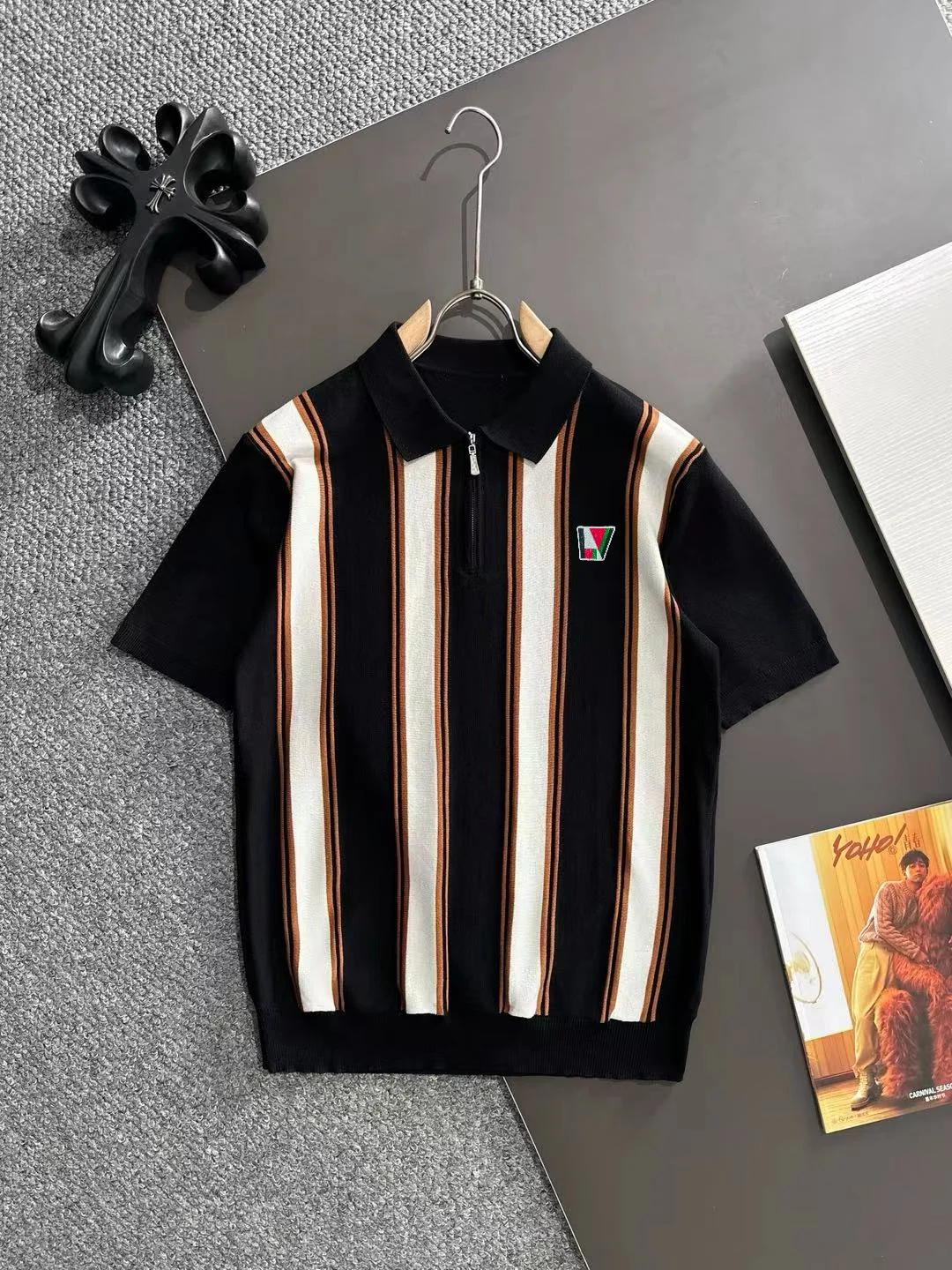 Striped Knit Half-Zip Polo Shirt D20014765