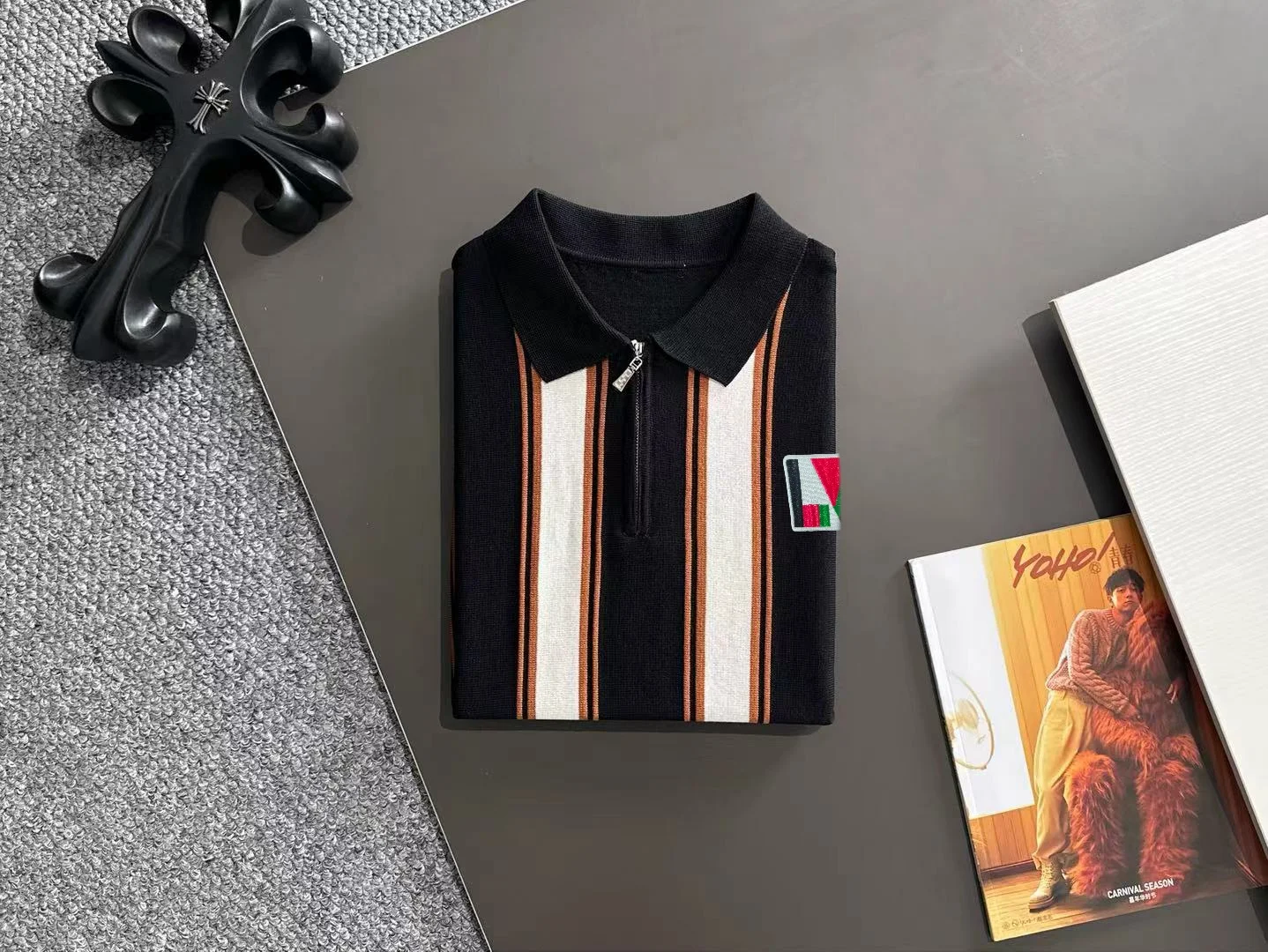 Striped Knit Half-Zip Polo Shirt D20014765 — view 8