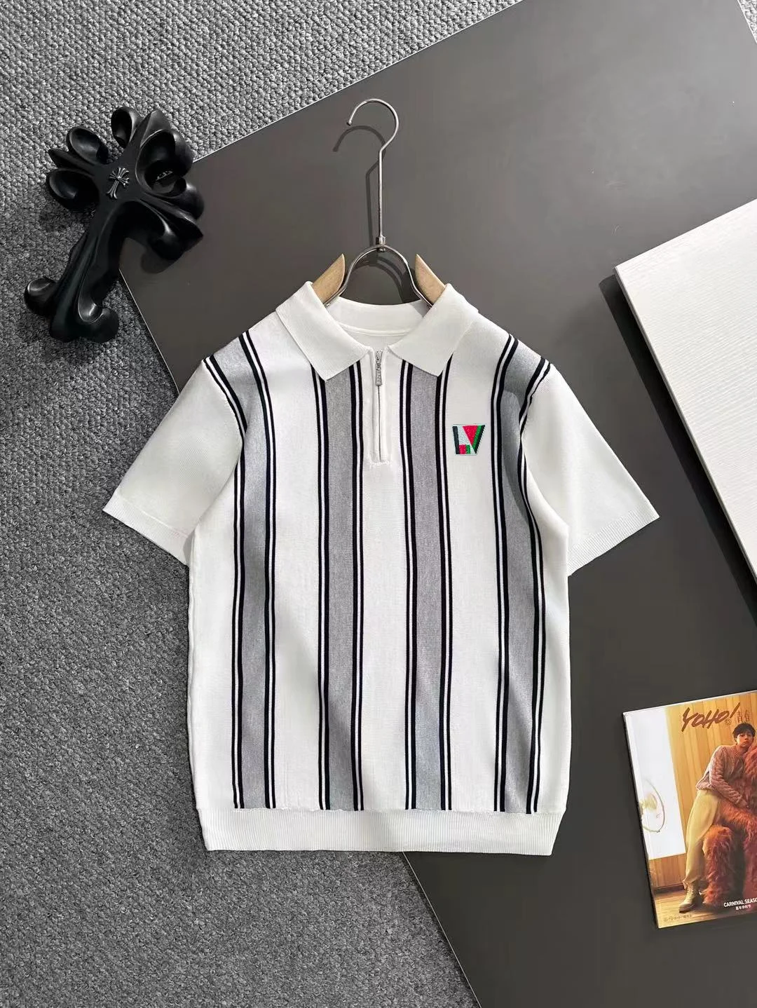 Striped Knit Half-Zip Polo Shirt D20014767