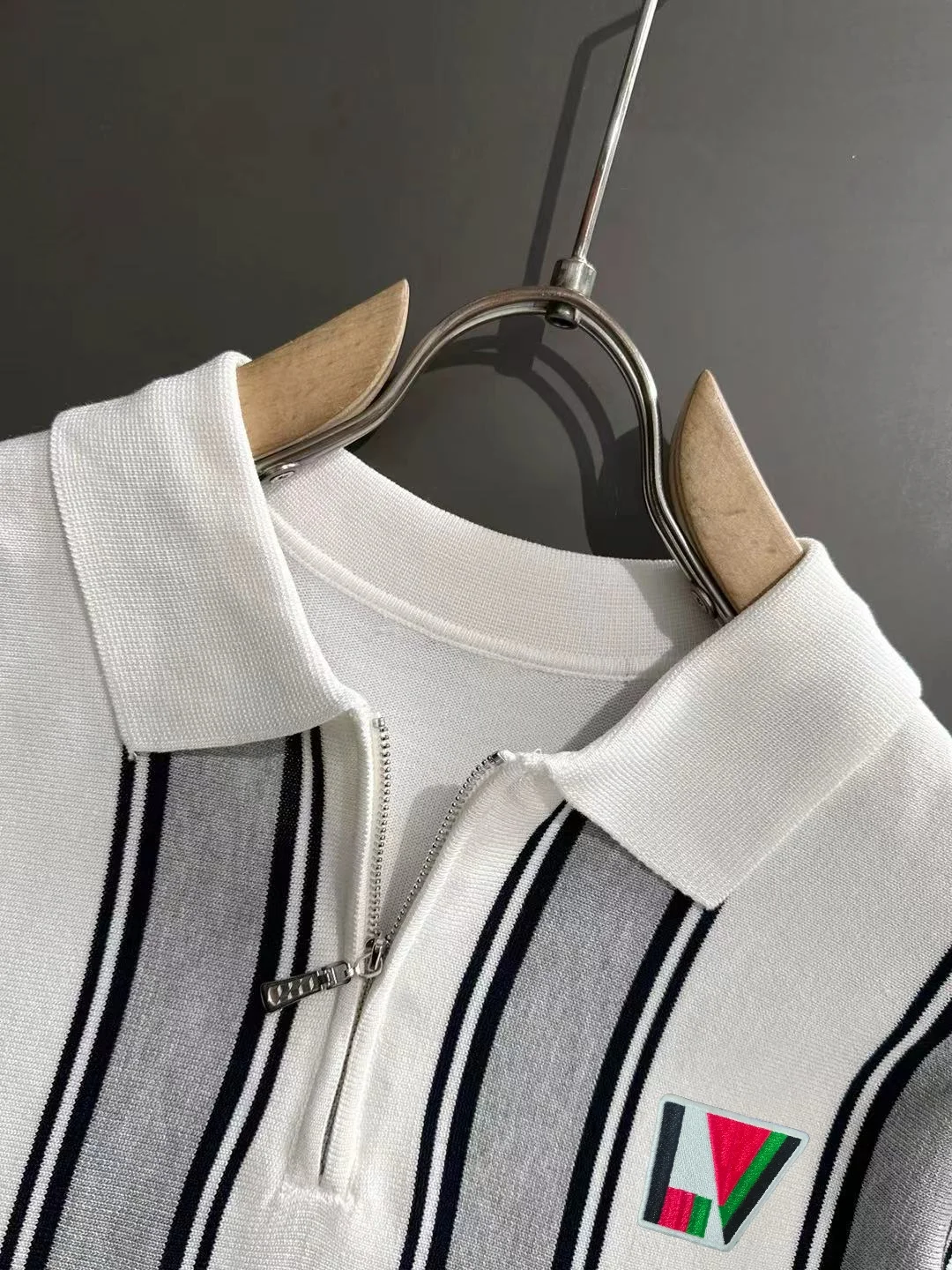 Striped Knit Half-Zip Polo Shirt D20014767 — view 3
