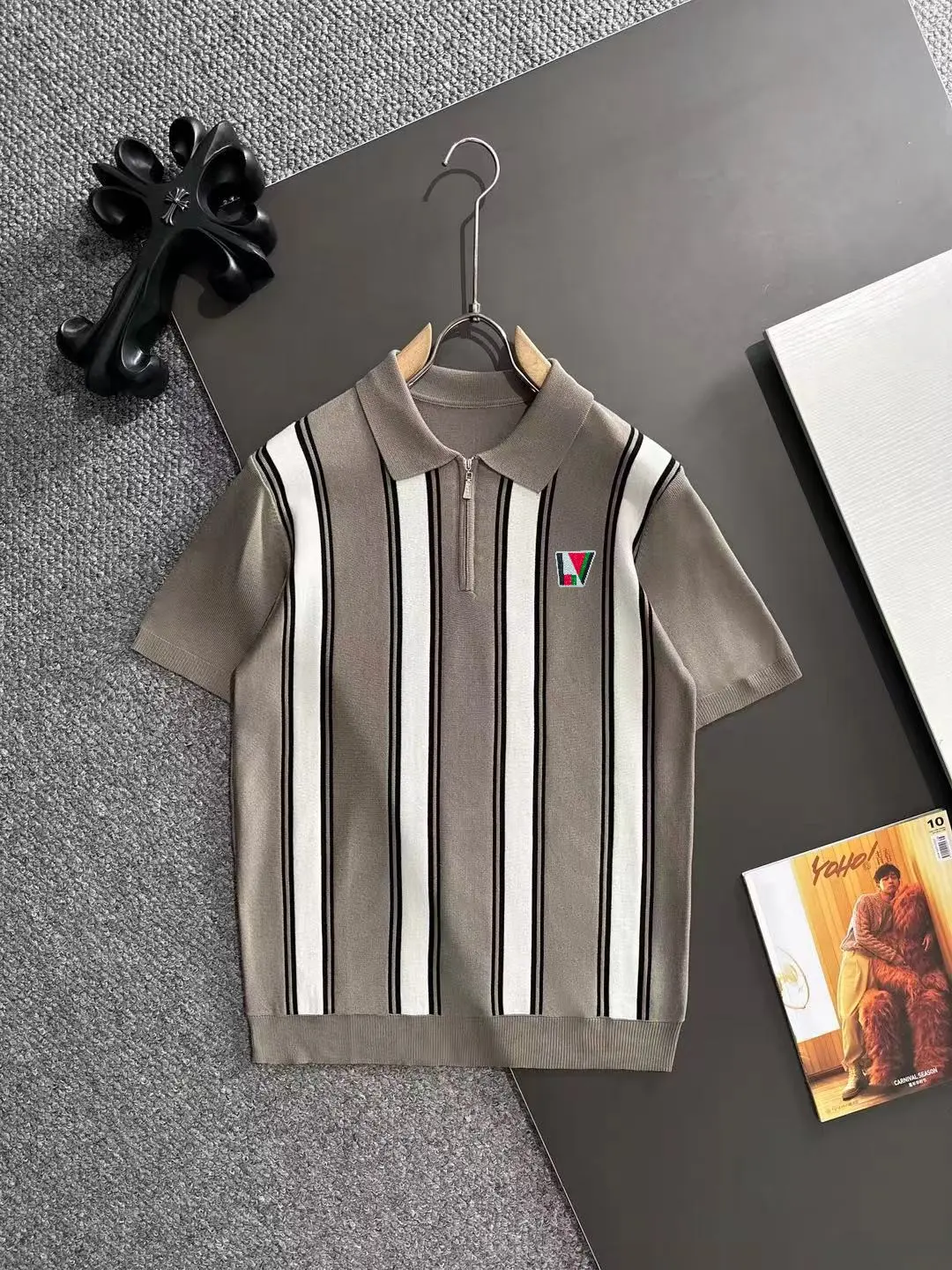 Striped Knit Half-Zip Polo Shirt D20014766