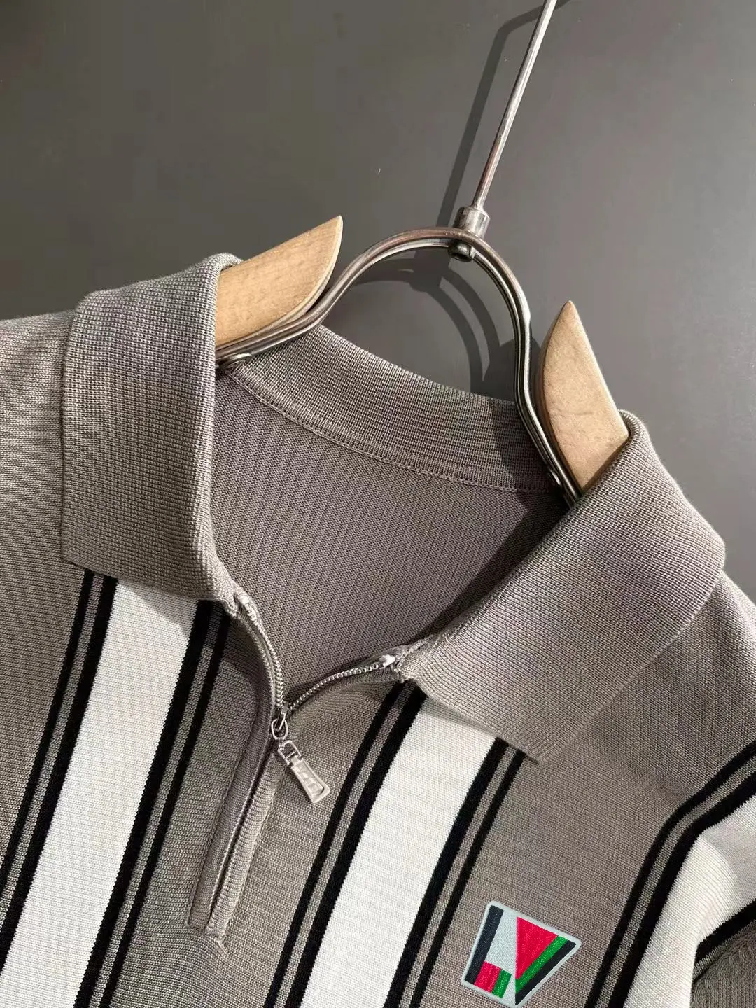 Striped Knit Half-Zip Polo Shirt D20014766 — view 3
