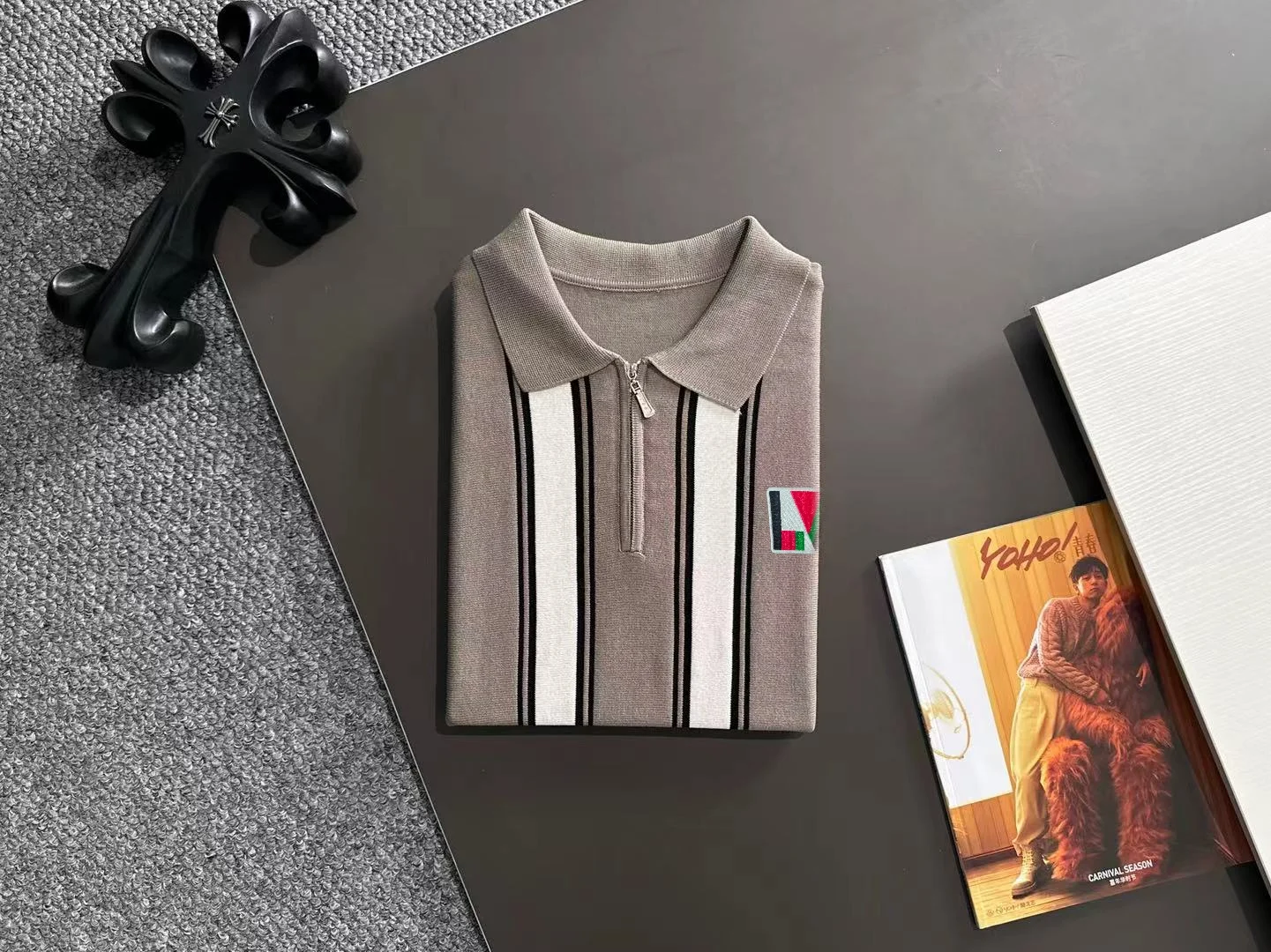 Striped Knit Half-Zip Polo Shirt D20014766 — view 8