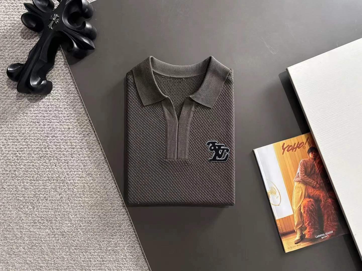 Logo-Appliqué Waffle-Knit Polo Shirt D20014760 — view 8