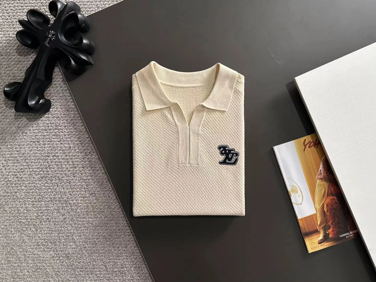 Logo-Appliqué Waffle-Knit Polo Shirt D20014761 — view 8