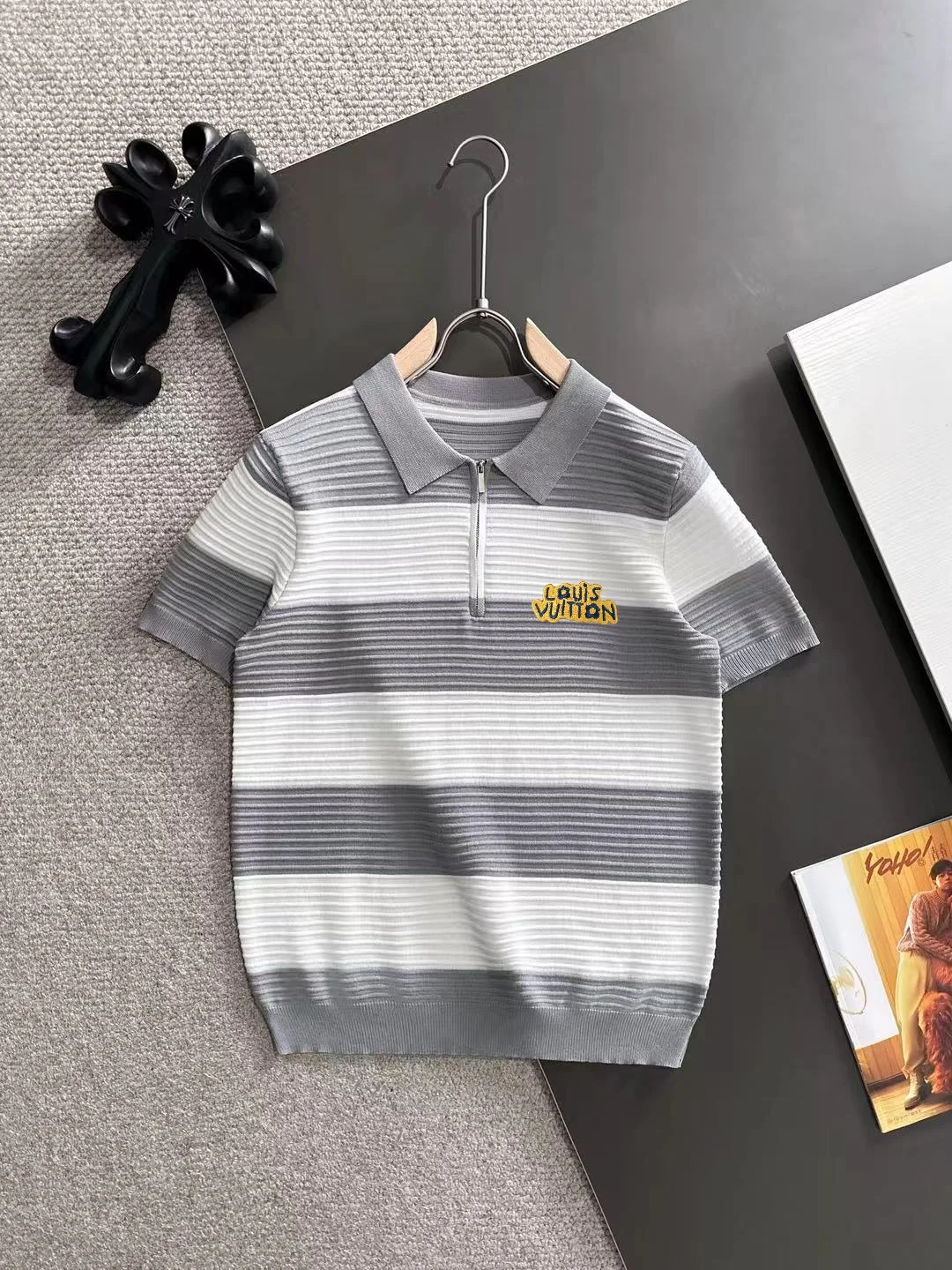 Striped Knit Half-Zip Polo Shirt D20014780