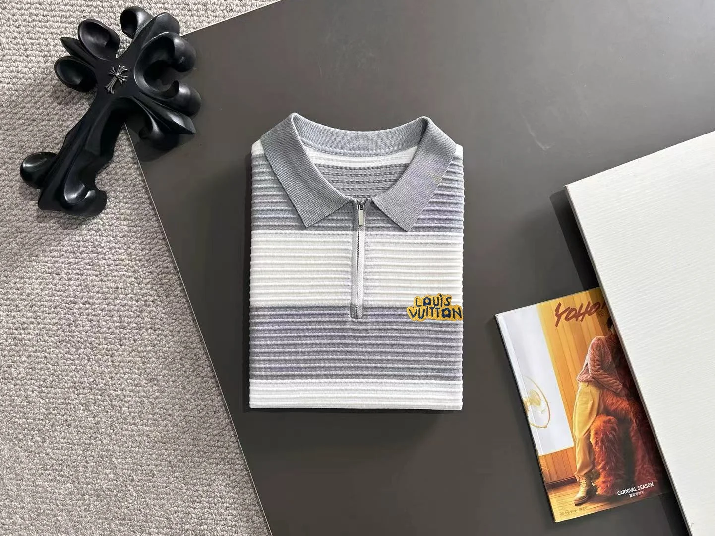 Striped Knit Half-Zip Polo Shirt D20014780 — view 8