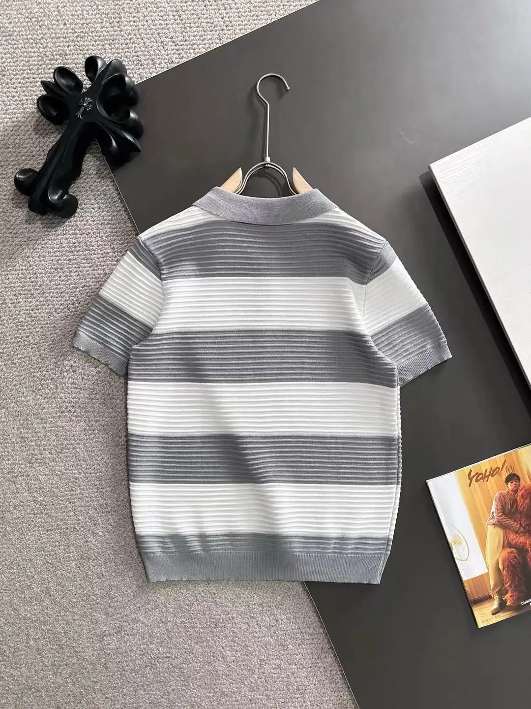 Striped Knit Half-Zip Polo Shirt D20014780 — view 9