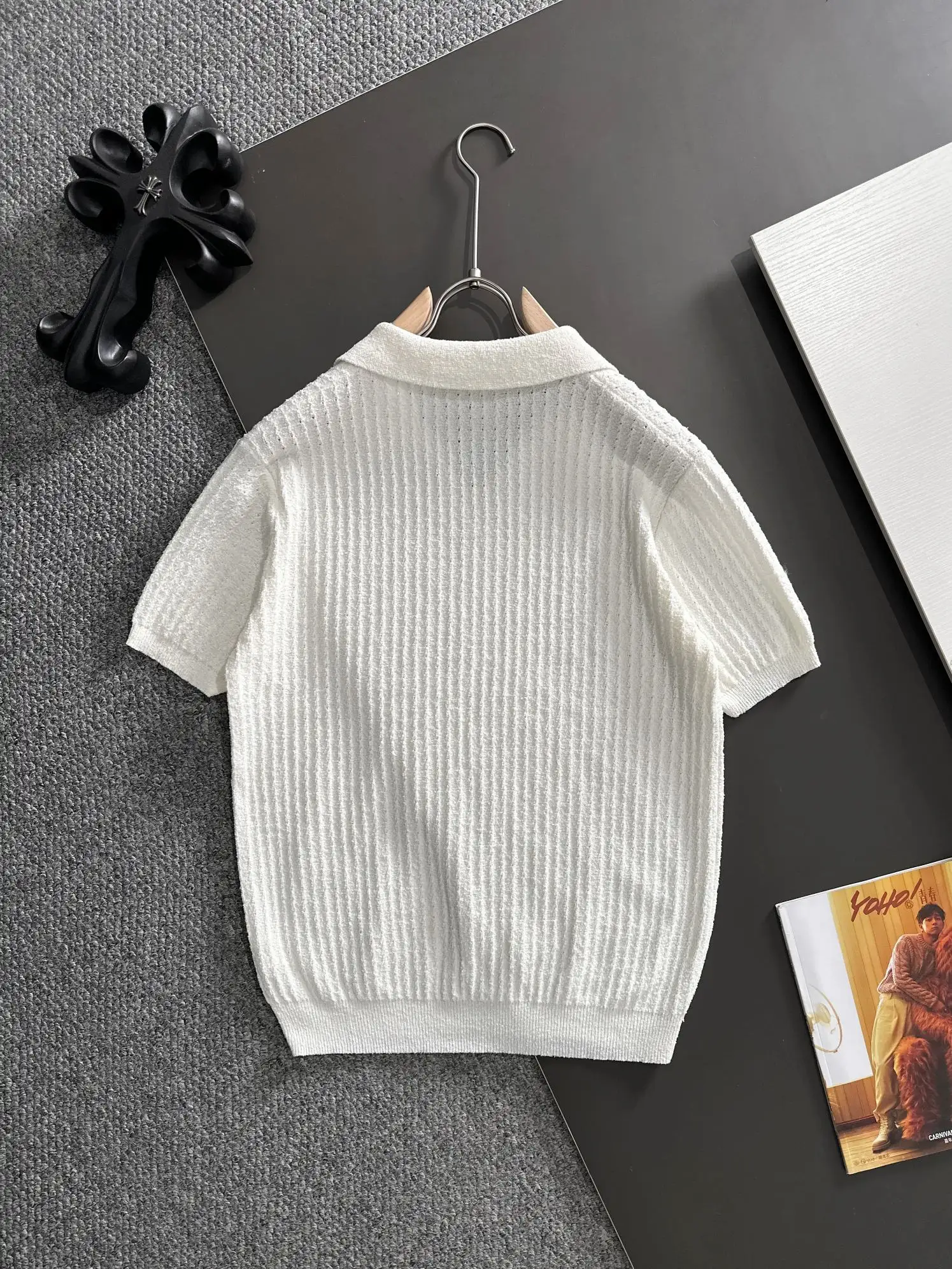 Textured Knit Short-Sleeve Polo Shirt D20014806 — view 9