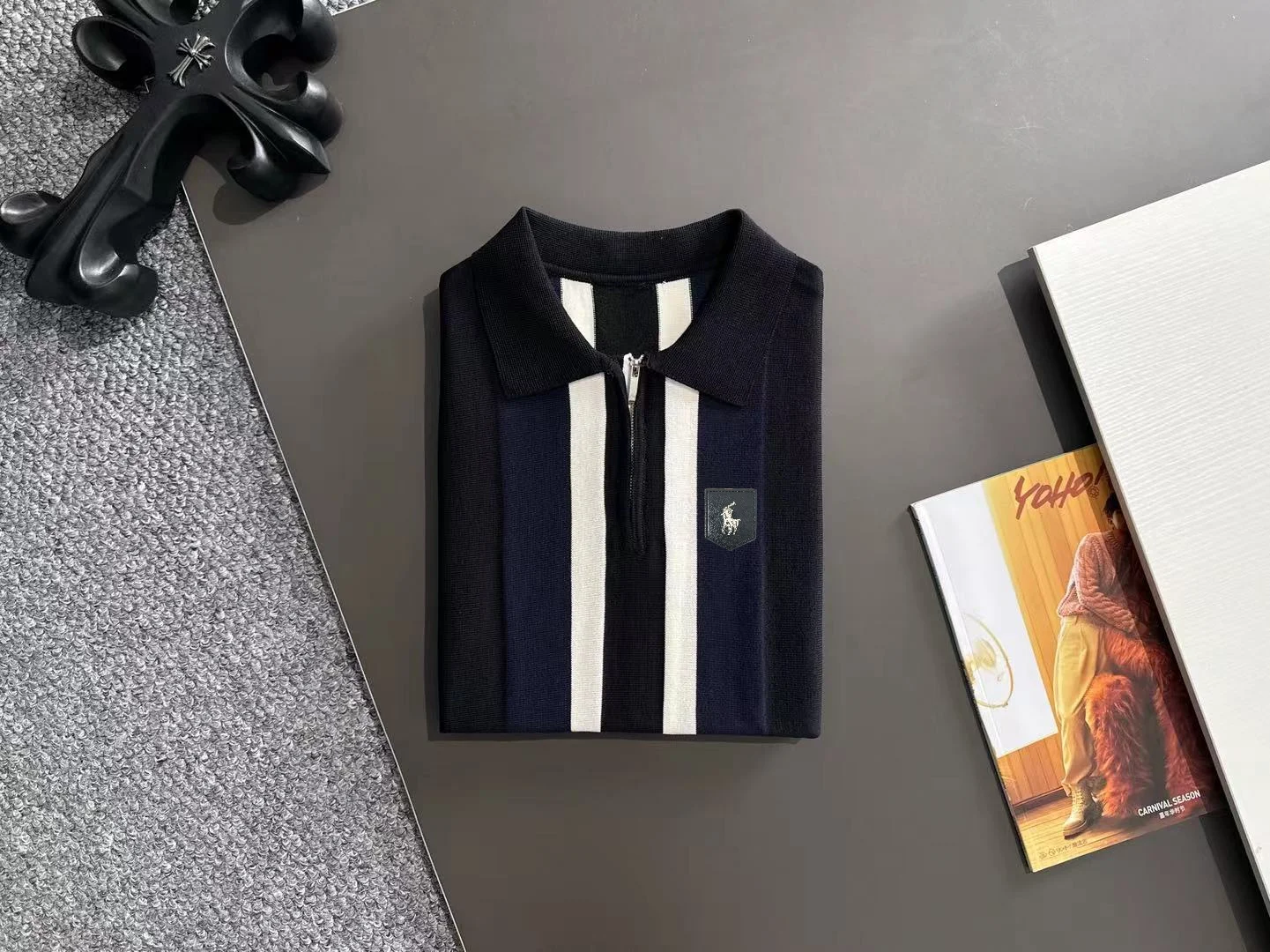Striped Knit Half-Zip Polo Shirt D21013186 — view 8