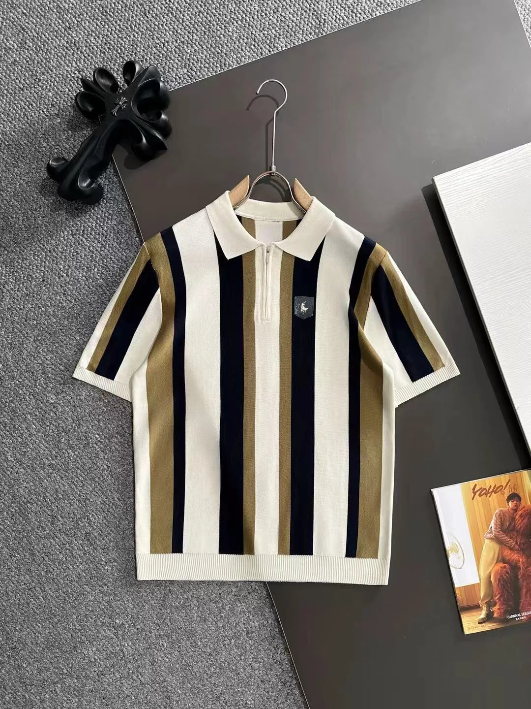 Striped Knit Half-Zip Polo Shirt D21013187