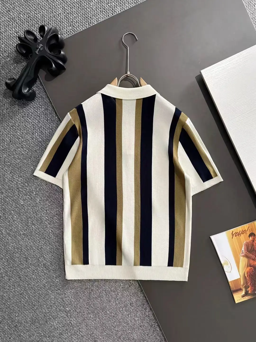 Striped Knit Half-Zip Polo Shirt D21013187 — view 9