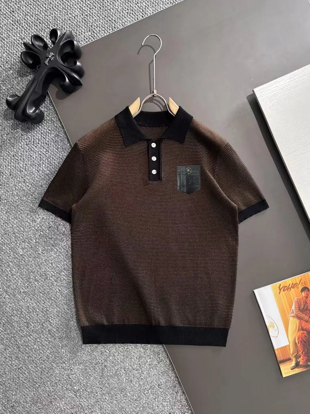 Textured Knit Striped Polo Shirt D21013188