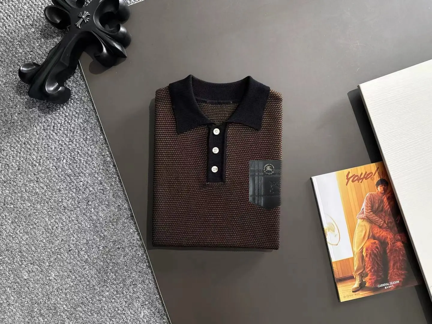 Textured Knit Striped Polo Shirt D21013188 — view 8