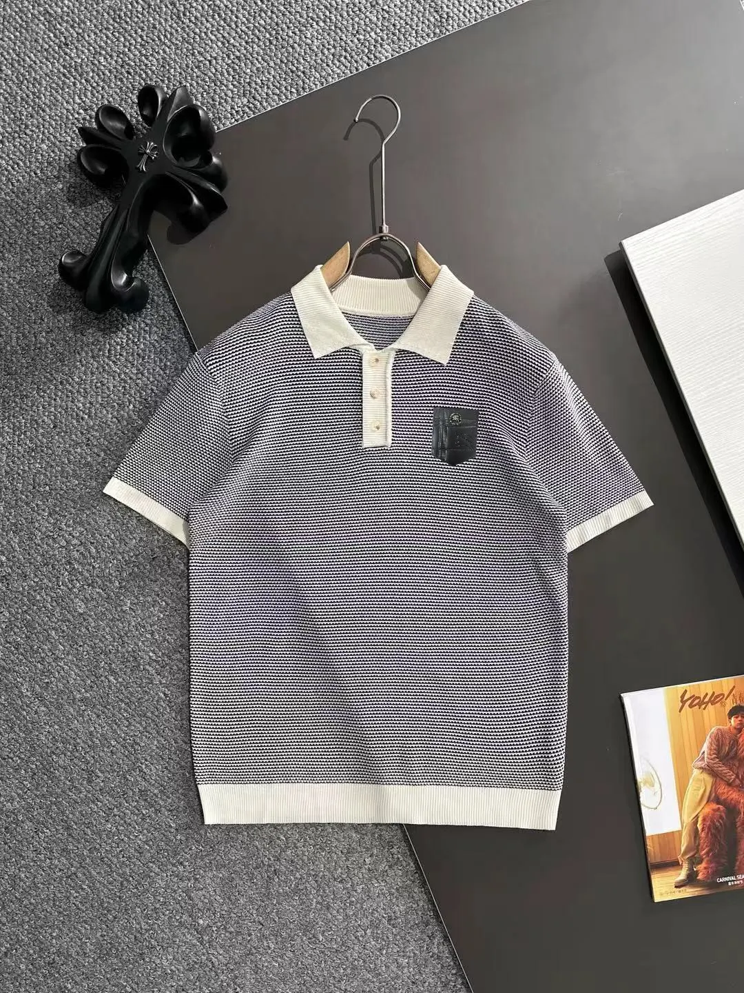 Textured Stripe Knit Polo Shirt D21013190