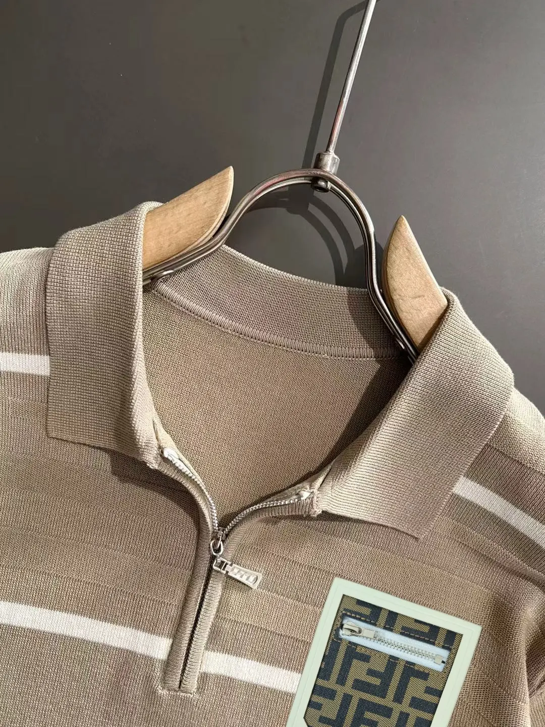 Striped Knit Half-Zip Polo Shirt D21013181 — view 3