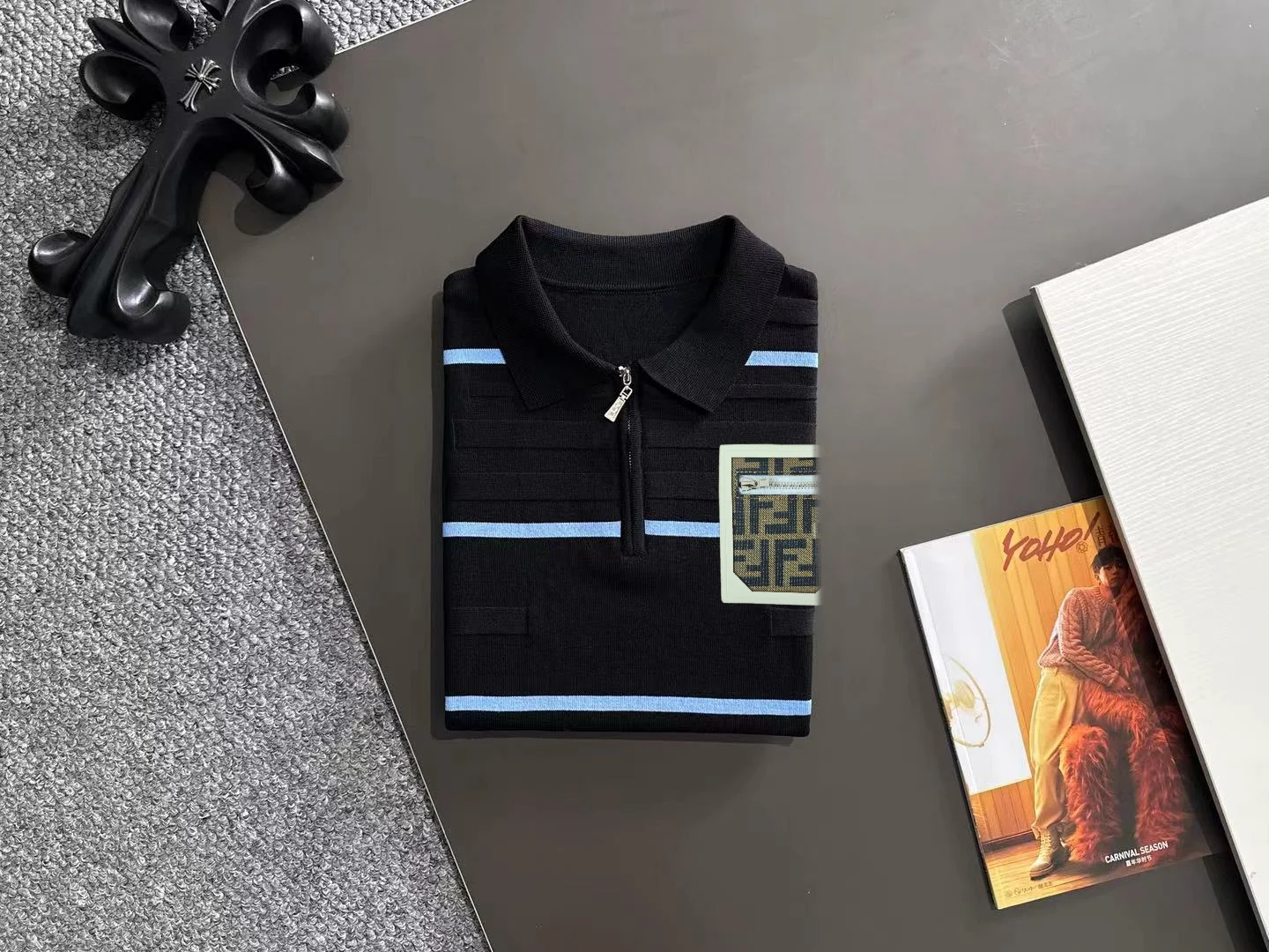 Striped Knit Half-Zip Polo Shirt D21013180 — view 8