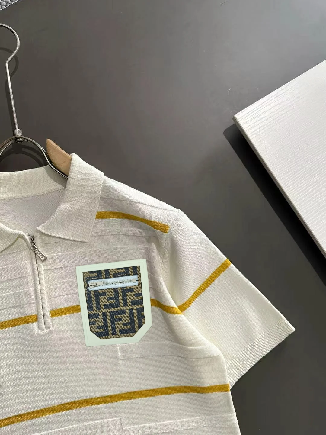 Striped Textured Knit Half-Zip Polo Shirt D21013182 — view 2