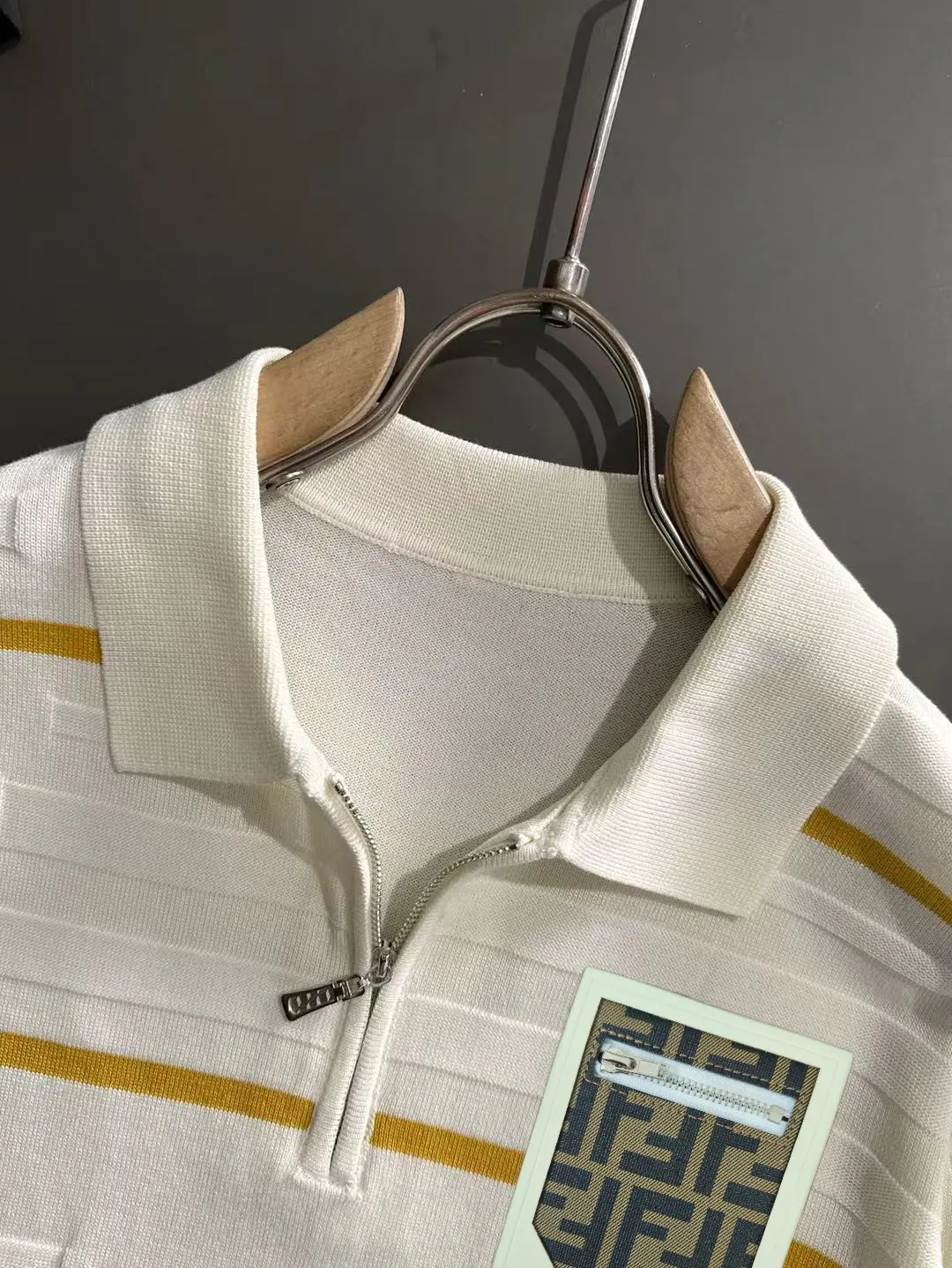 Striped Textured Knit Half-Zip Polo Shirt D21013182 — view 3