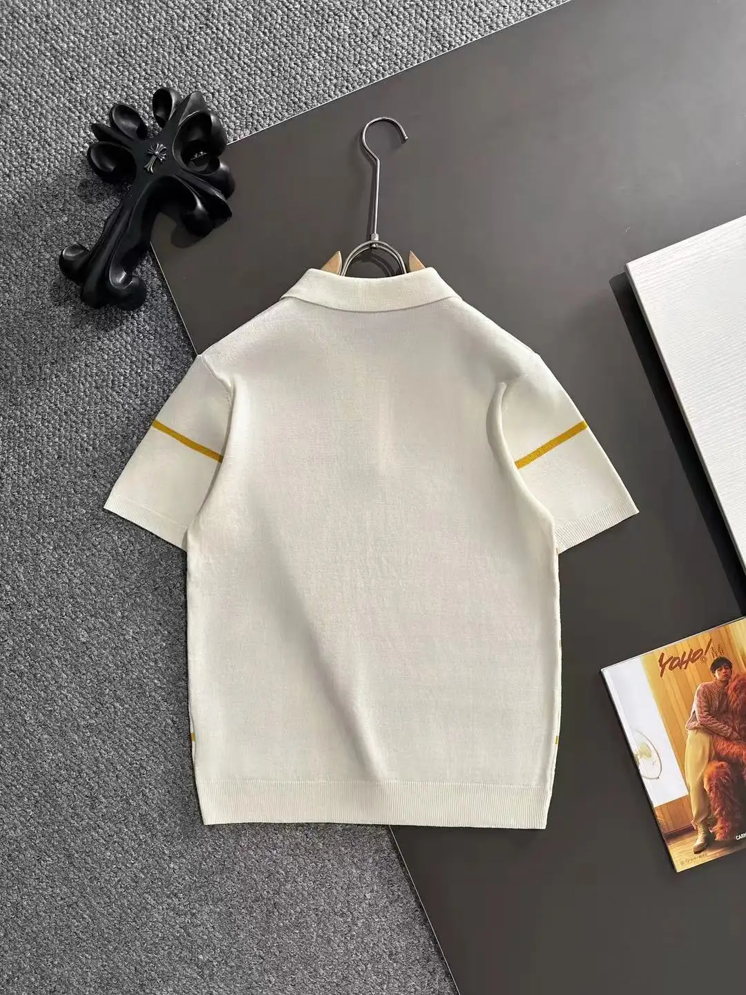 Striped Textured Knit Half-Zip Polo Shirt D21013182 — view 9