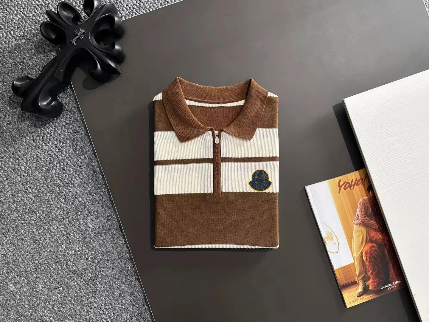 Striped Knit Half-Zip Polo Shirt D21013184 — view 8