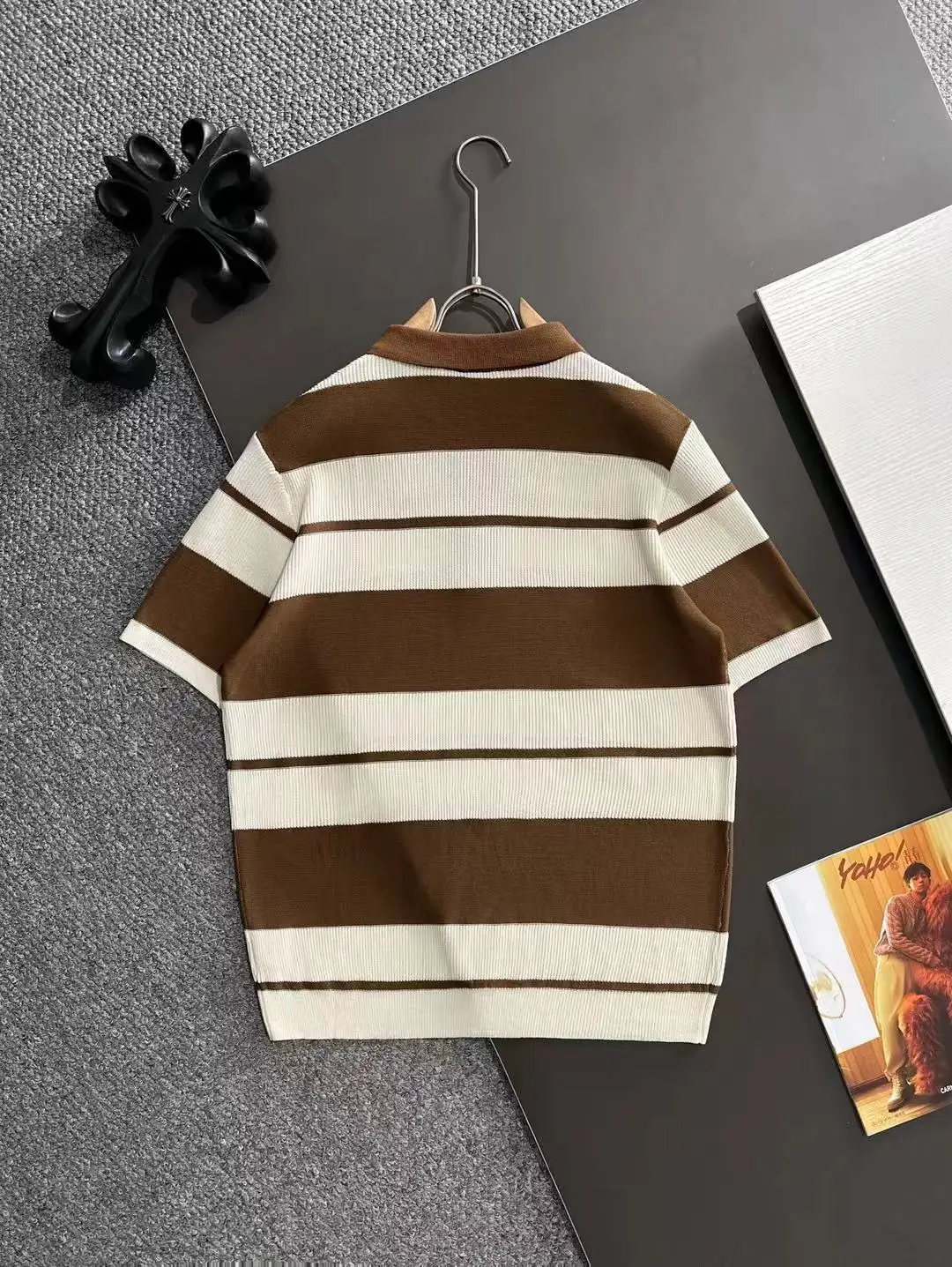 Striped Knit Half-Zip Polo Shirt D21013184 — view 9