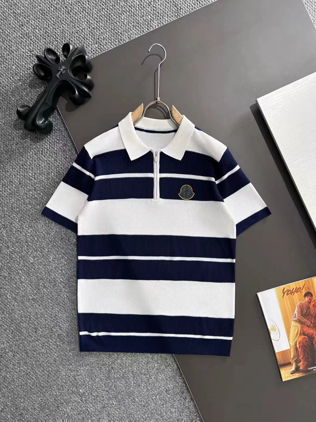 Striped Knit Half-Zip Polo Shirt D21013185