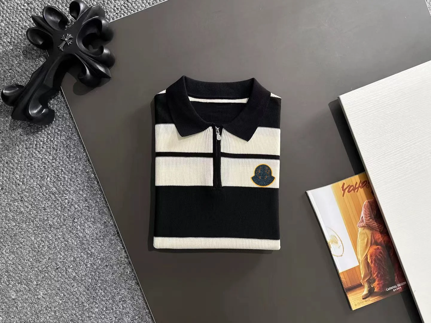 Striped Knit Half-Zip Polo Shirt D21013183 — view 8