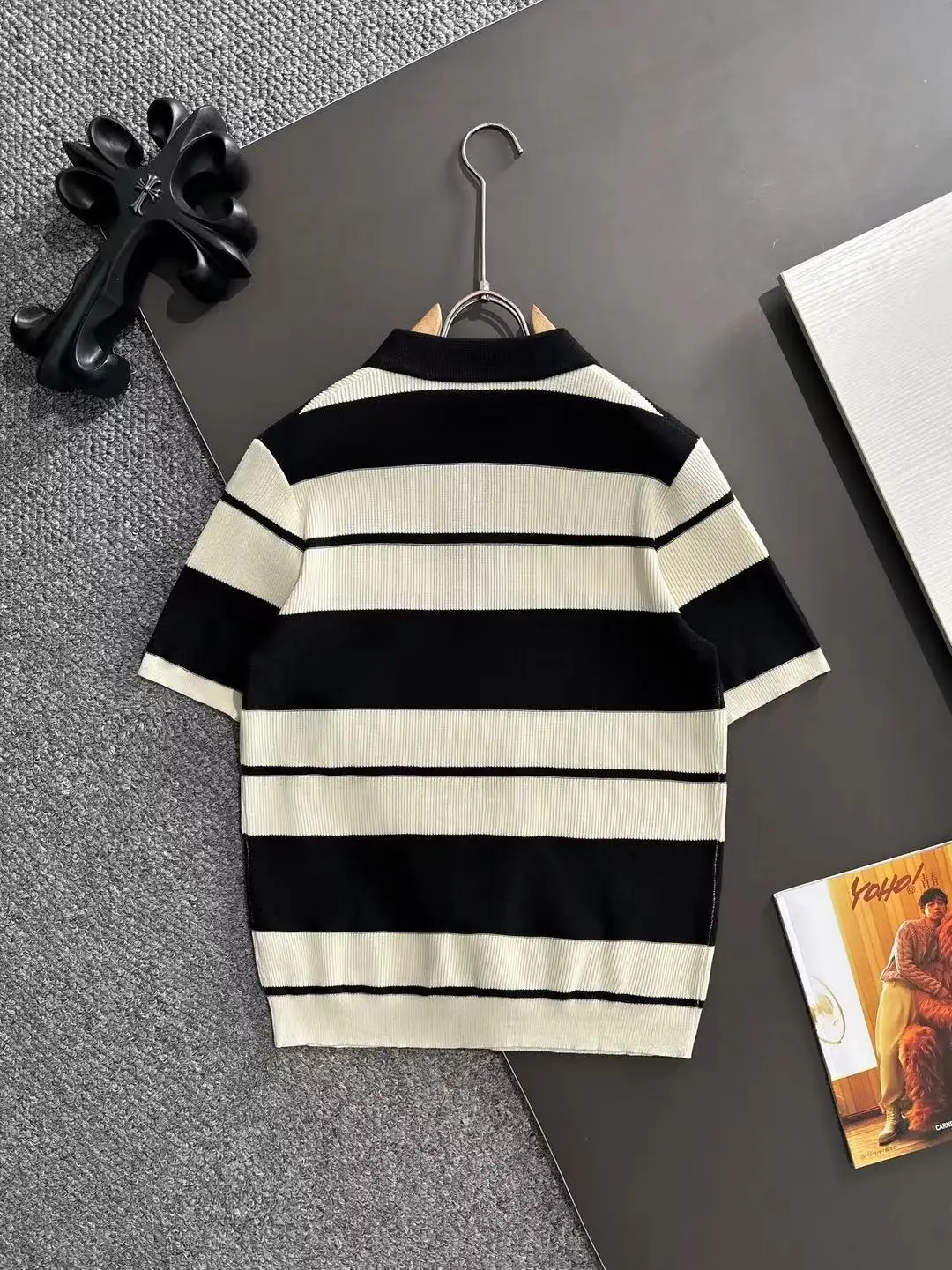 Striped Knit Half-Zip Polo Shirt D21013183 — view 9