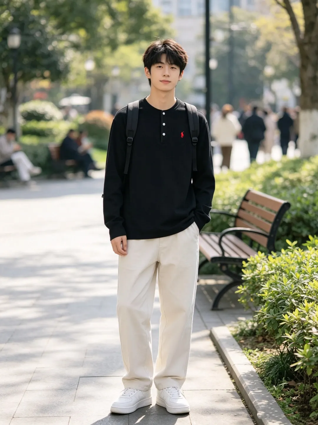 Long-Sleeved Cotton Henley Polo Shirt D17021424 — view 6
