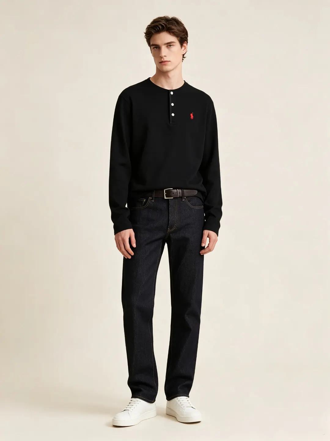 Long-Sleeved Cotton Henley Polo Shirt D17021424 — view 13