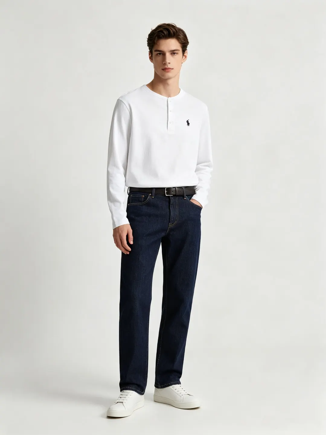 Long-Sleeved Cotton Henley Polo Shirt D17021424 — view 28