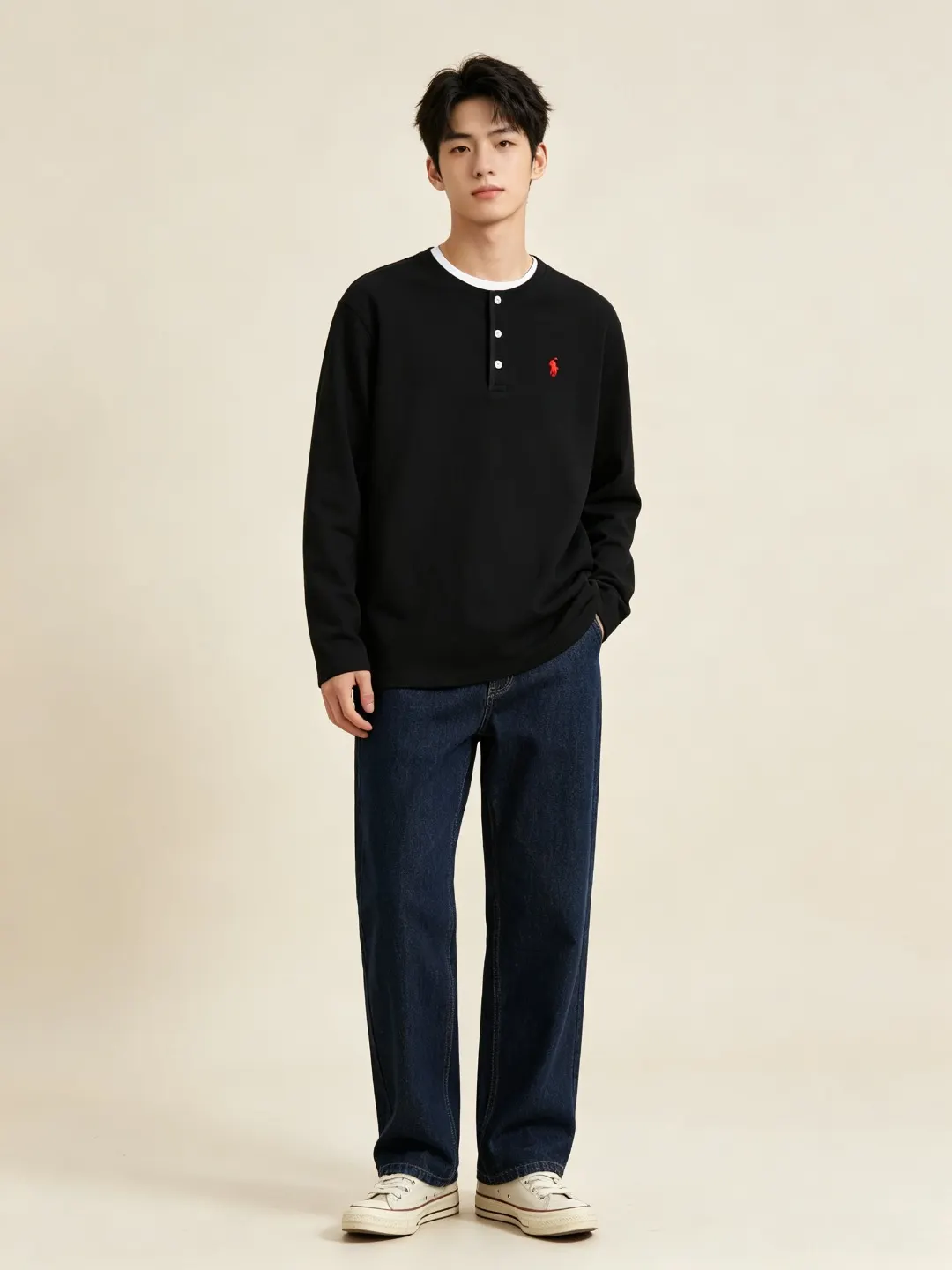Long-Sleeved Cotton Henley Polo Shirt D17021424 — view 31