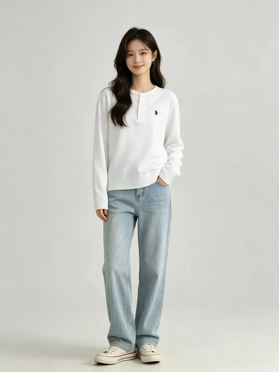 Long-Sleeved Cotton Henley Polo Shirt D17021424 — view 32