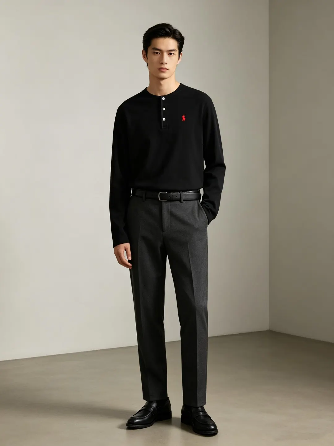Long-Sleeved Cotton Henley Polo Shirt D17021424 — view 33