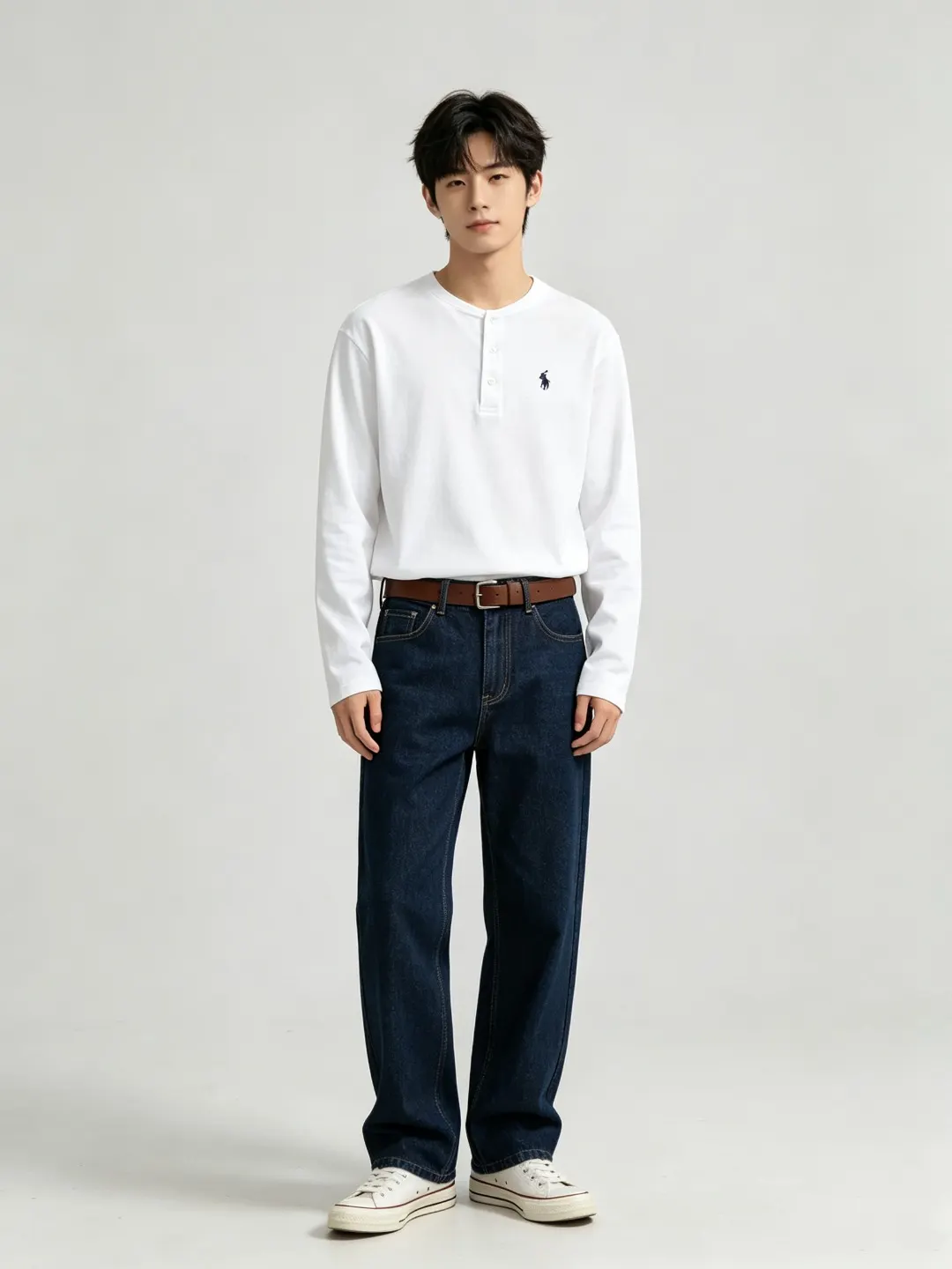 Long-Sleeved Cotton Henley Polo Shirt D17021424 — view 34
