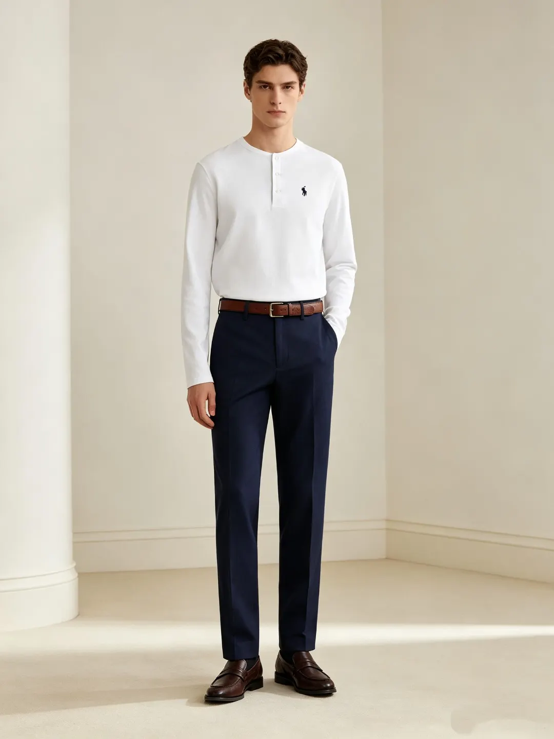 Long-Sleeved Cotton Henley Polo Shirt D17021424 — view 38