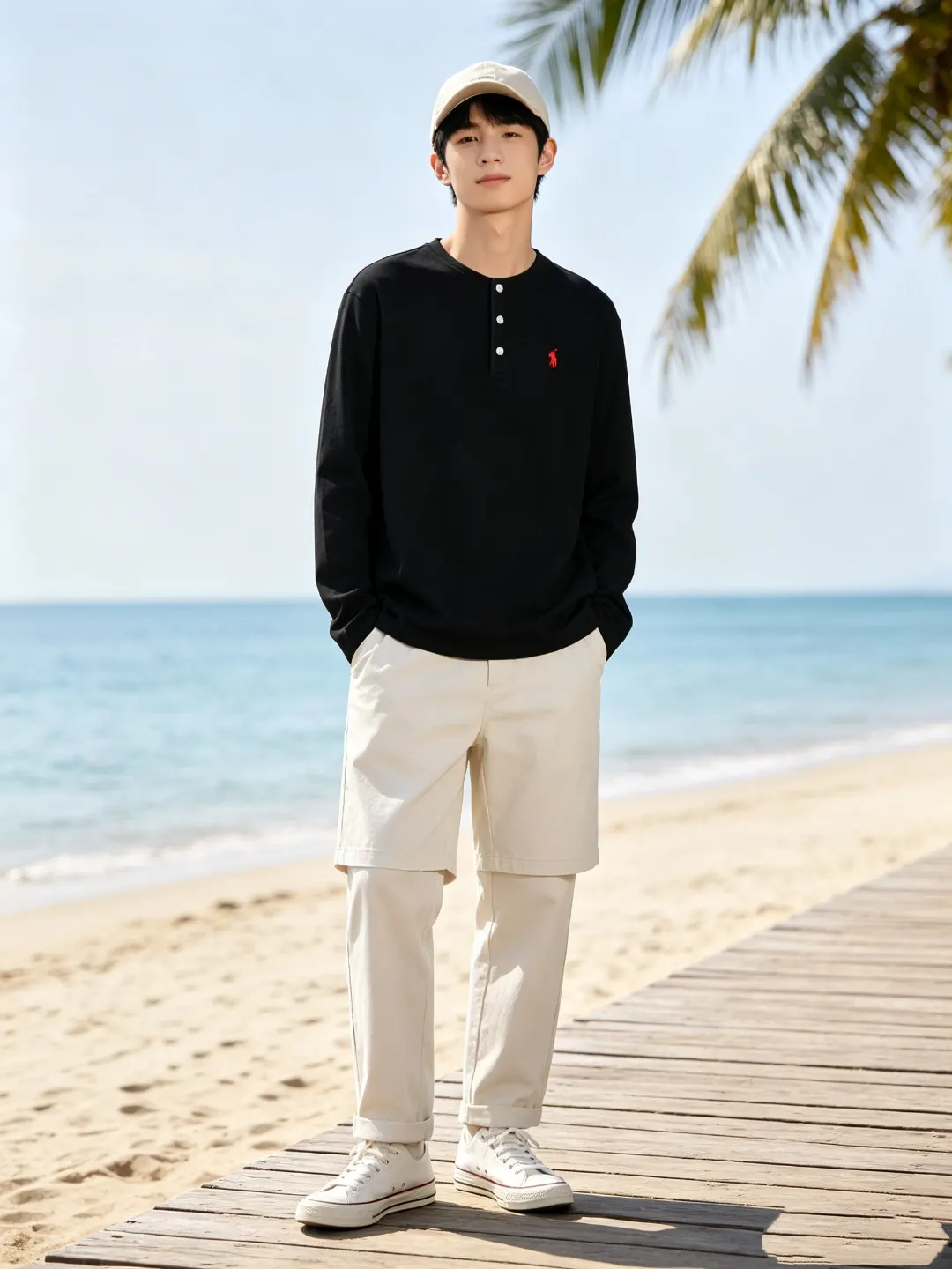 Long-Sleeved Cotton Henley Polo Shirt D17021424 — view 39