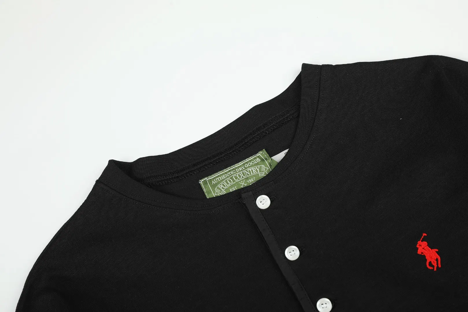 Embroidered Logo Cotton Slub Henley Top D17021426 — view 3