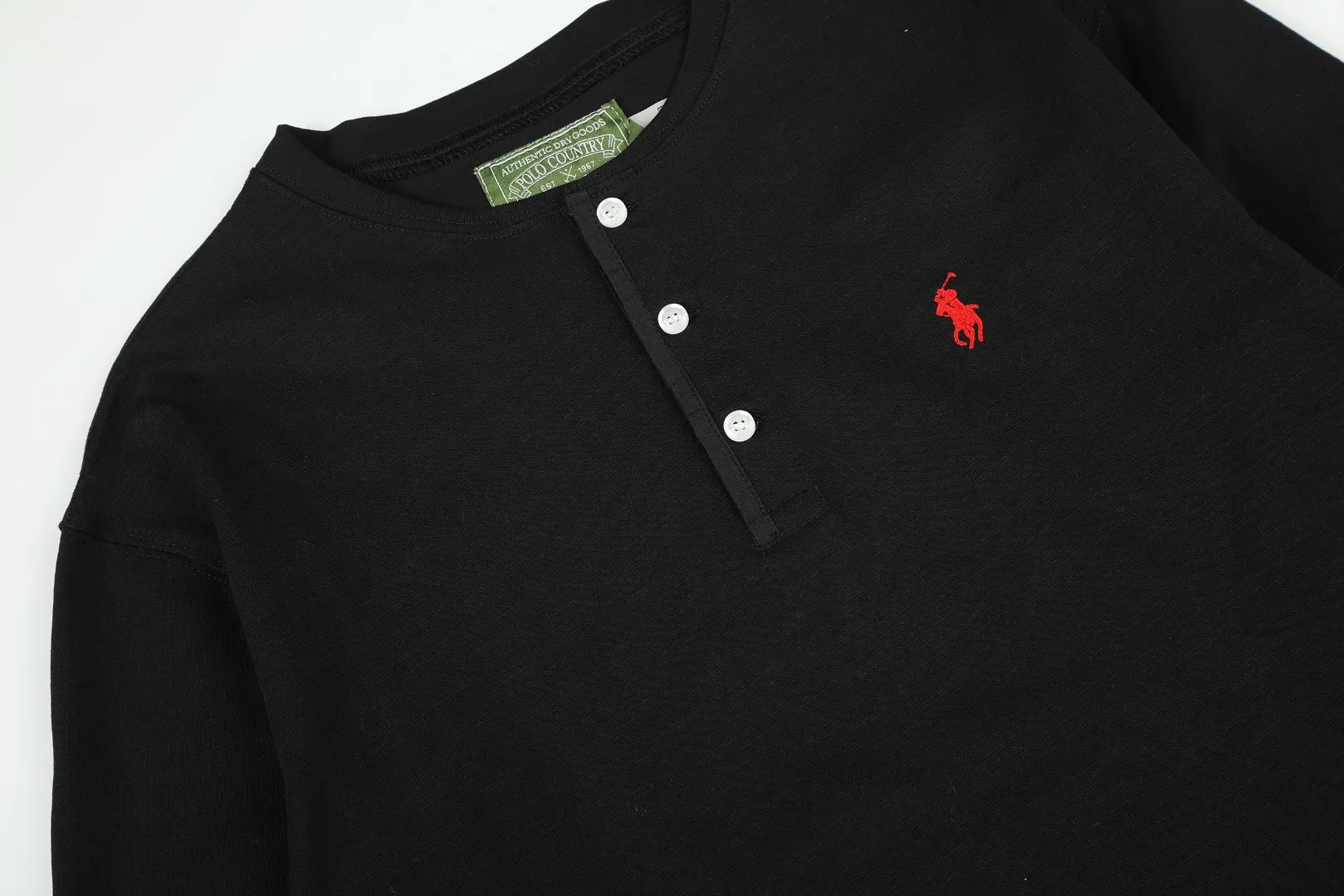 Embroidered Logo Cotton Slub Henley Top D17021426 — view 4