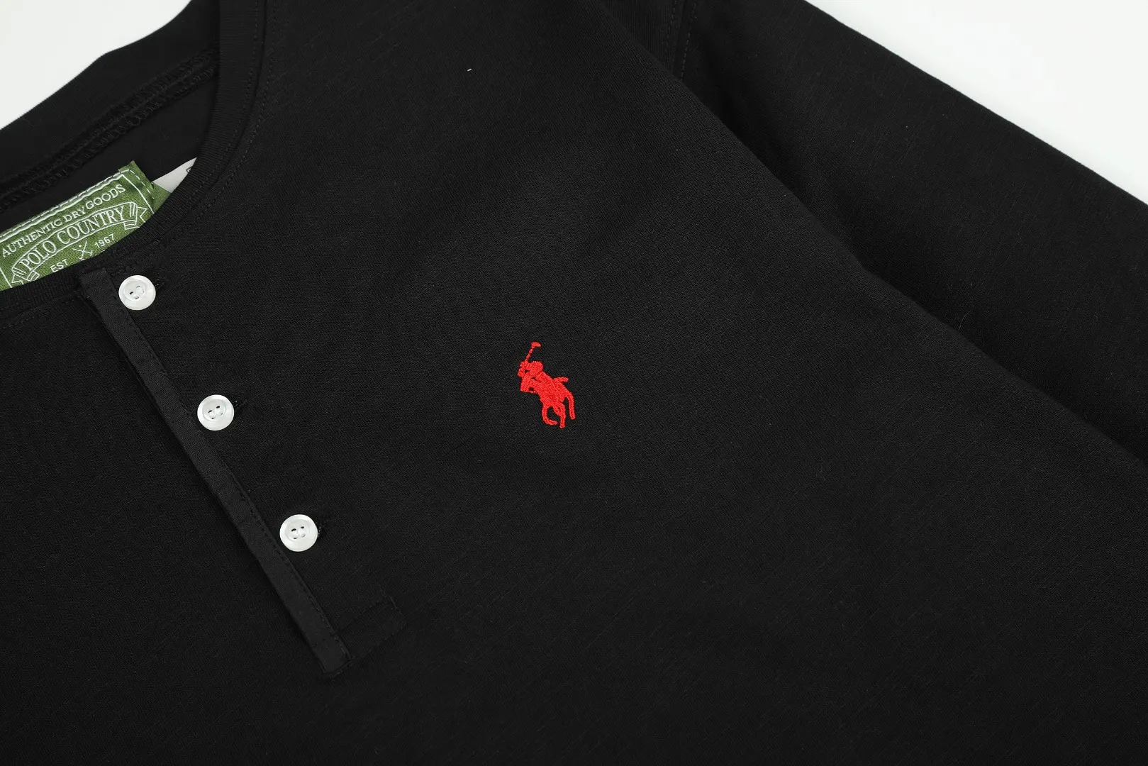 Embroidered Logo Cotton Slub Henley Top D17021426 — view 5