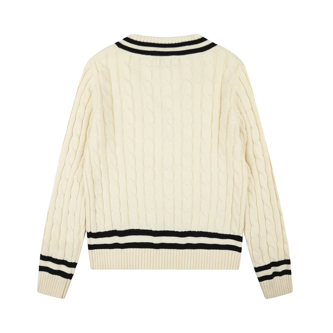 Striped V-Neck Cable-Knit Sweater D17521655 — view 2