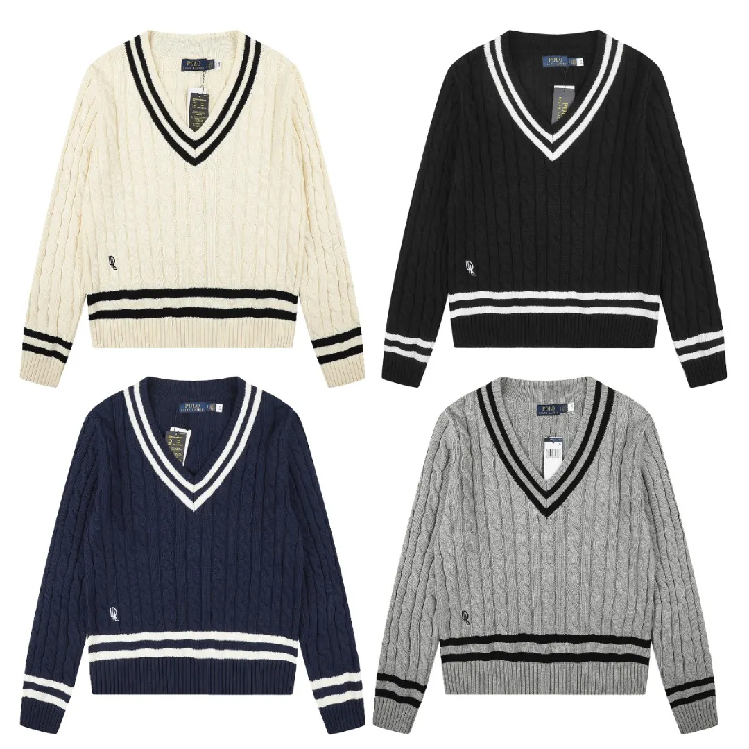 Striped V-Neck Cable-Knit Sweater D17521655 — view 9