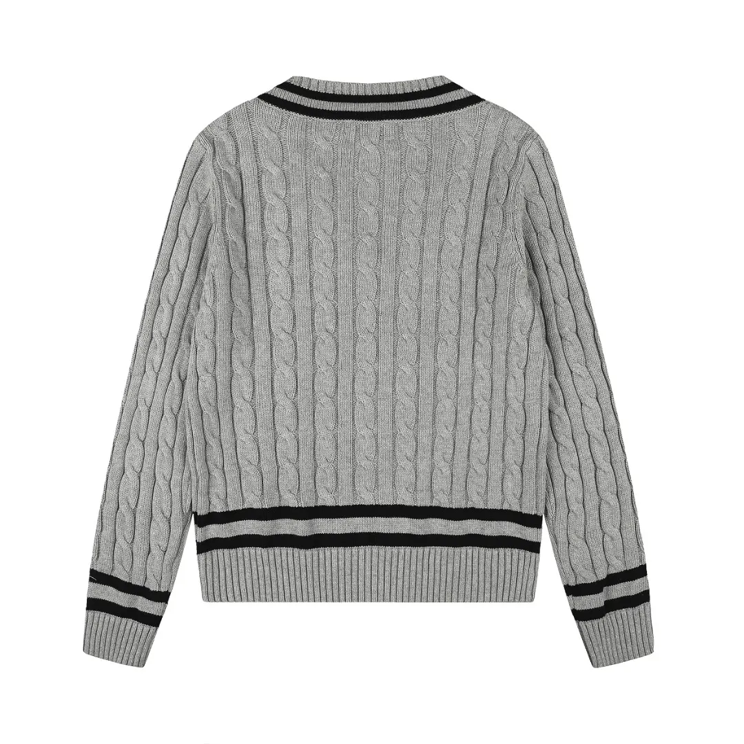 Striped V-Neck Cable-Knit Sweater D17521654 — view 2