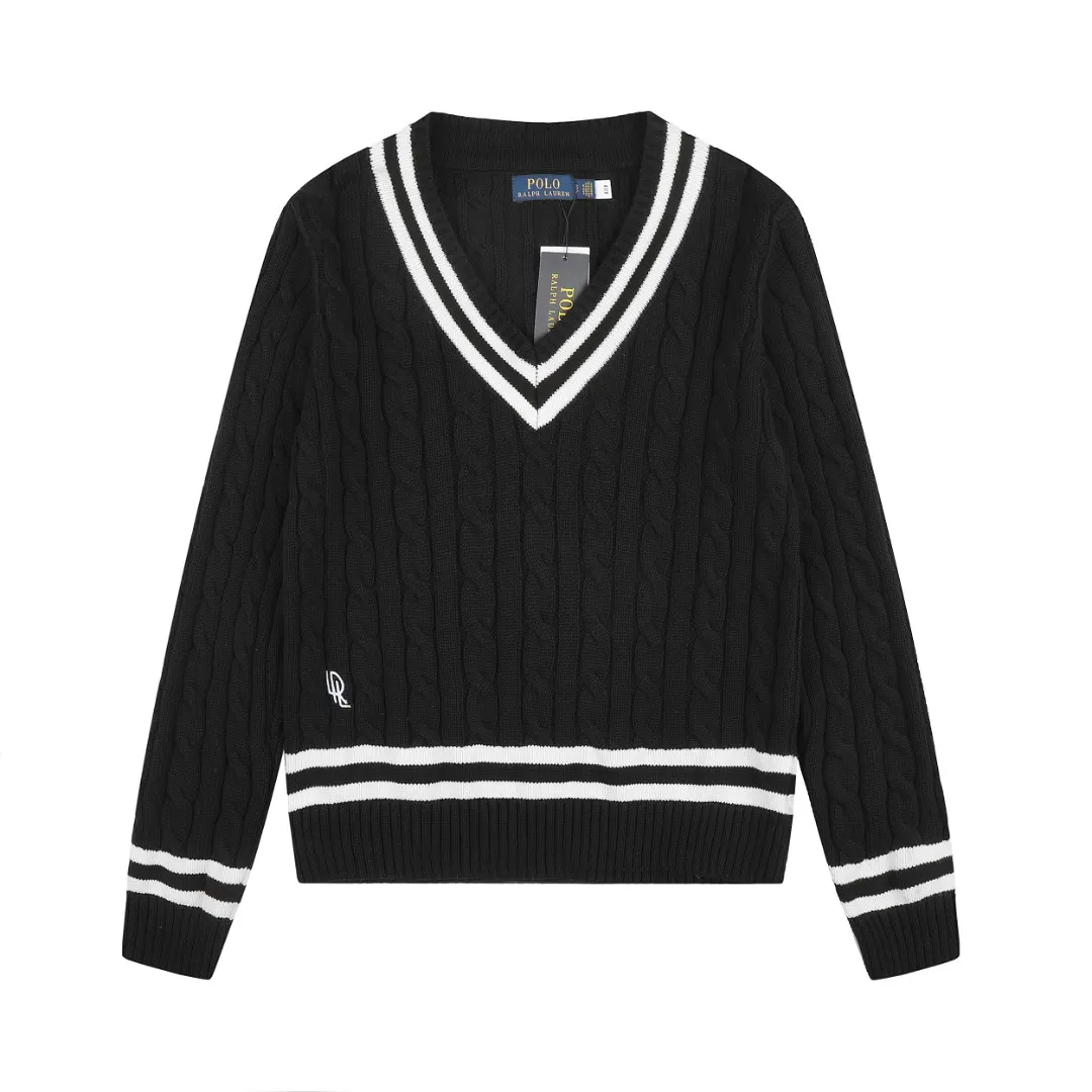 Cricket Stripe Cable-Knit V-Neck Sweater D17521656
