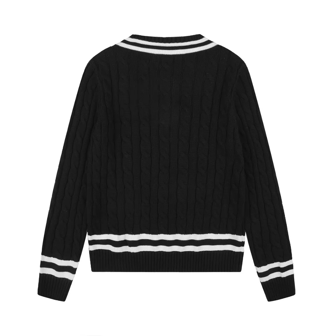 Cricket Stripe Cable-Knit V-Neck Sweater D17521656 — view 2