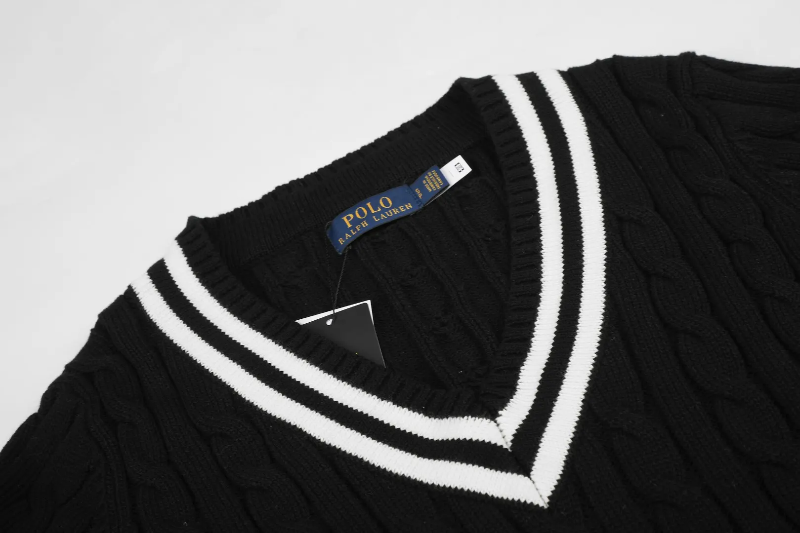 Cricket Stripe Cable-Knit V-Neck Sweater D17521656 — view 3