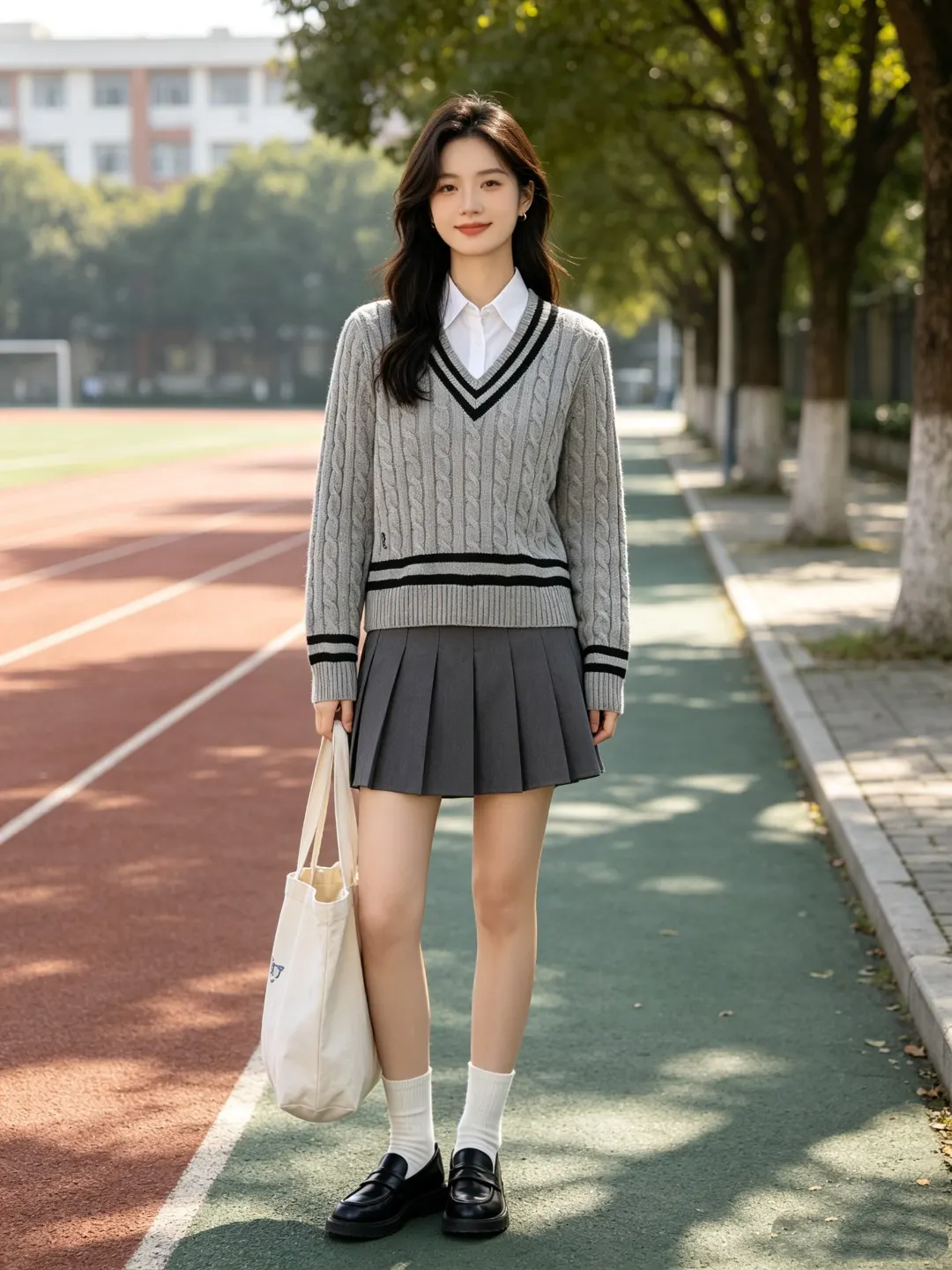 Striped V-Neck Cable-Knit Sweater D17521652 — view 3