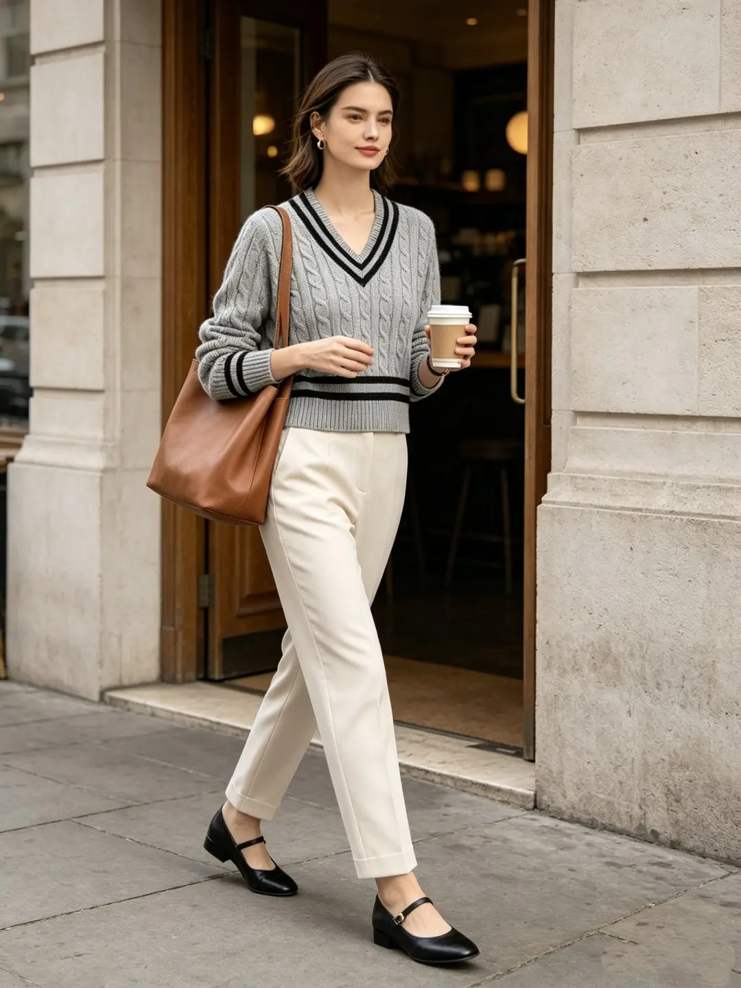 Striped V-Neck Cable-Knit Sweater D17521652 — view 11