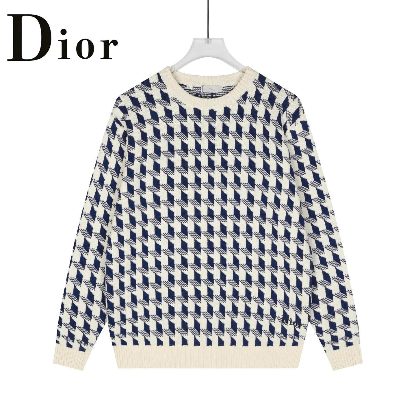 Houndstooth Jacquard Wool Crew-Neck Sweater D21019803